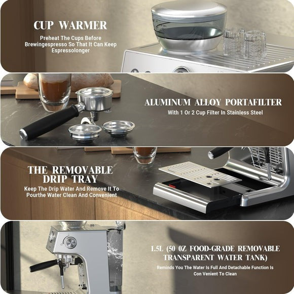Empstorm® EM-21M Espresso Coffee Machine with Grinder | 20 Bar Semi-Automatic