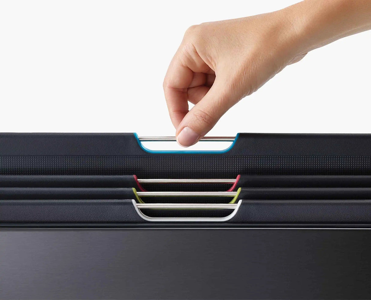 Close-up of the fingerprint-proof black steel case finish.