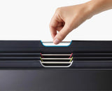 Close-up of the fingerprint-proof black steel case finish.