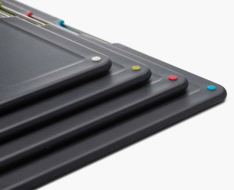 Detail of the textured cutting surface and non-slip feet on one board.