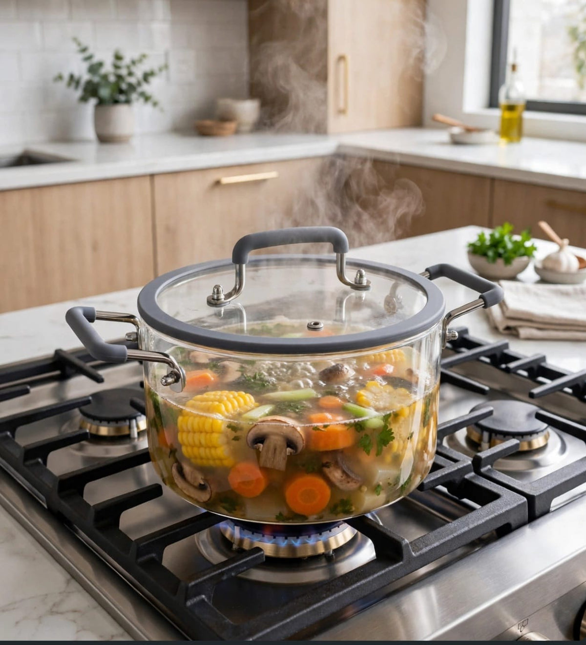 Borosilicate Glass Cook and Serve Soup Pot Set of 4 Kenya | Transparent Glass Pots with Silicone Lids and Handles, 2.5L, 3.5L, 4.5L and 5.5L, Gas Stove Safe
