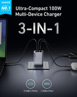 Anker Prime Charger 100W GaN 3 Port Silver