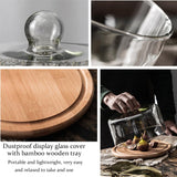 Wooden Cake Stand with Dome Lid Glass Dome with Wooden Base Wooden Dessert Tray Cake Plate Square Round Cupcake Plate with Lid Salad Bowl Snack Tray Serving Plate