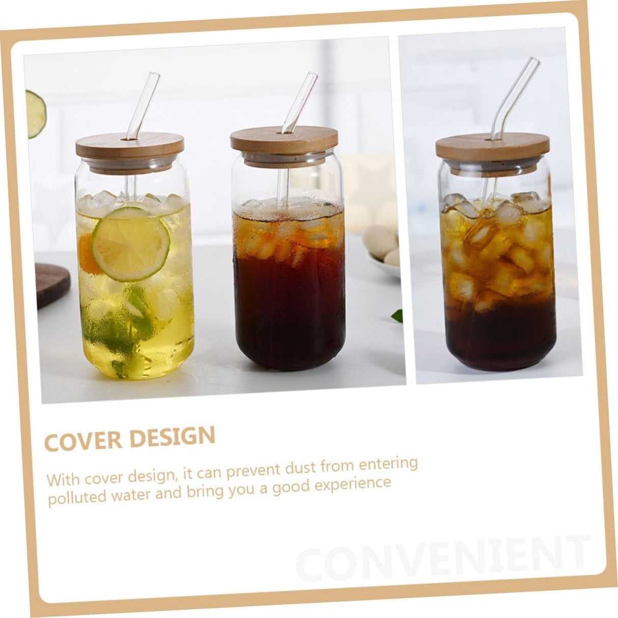 pcs Straw Glass Tumbler Straws Coffee Cup with Lid Glass Milk Cup Miss Bamboo Cover Household