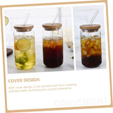 pcs Straw Glass Tumbler Straws Coffee Cup with Lid Glass Milk Cup Miss Bamboo Cover Household