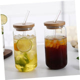 pcs Straw Glass Tumbler Straws Coffee Cup with Lid Glass Milk Cup Miss Bamboo Cover Household