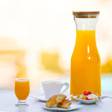 Glass Carafe Pitchers, Beverage Dispensers with Bamboo Lids and Tags, Clear Jugs For Mimosa Bar, Wine, Iced Tea, Lemonade, Milk and Juice, 1000ml, Set of 4