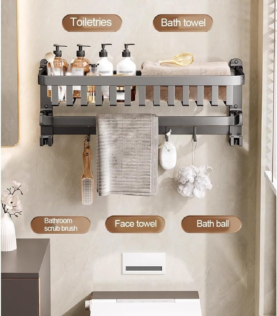 Towel Shelf Thickened Space Aluminum Bath Towel Rack, Bathroom Storage Rack, Bathroom Folding Towel Shelf Tower Holder(50CM)