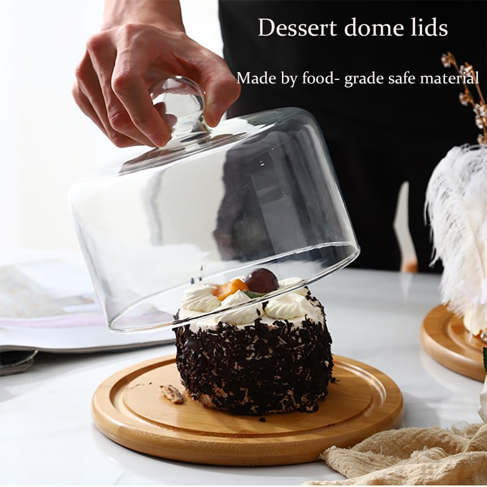 Wooden Cake Stand with Dome Lid Glass Dome with Wooden Base Wooden Dessert Tray Cake Plate Square Round Cupcake Plate with Lid Salad Bowl Snack Tray Serving Plate