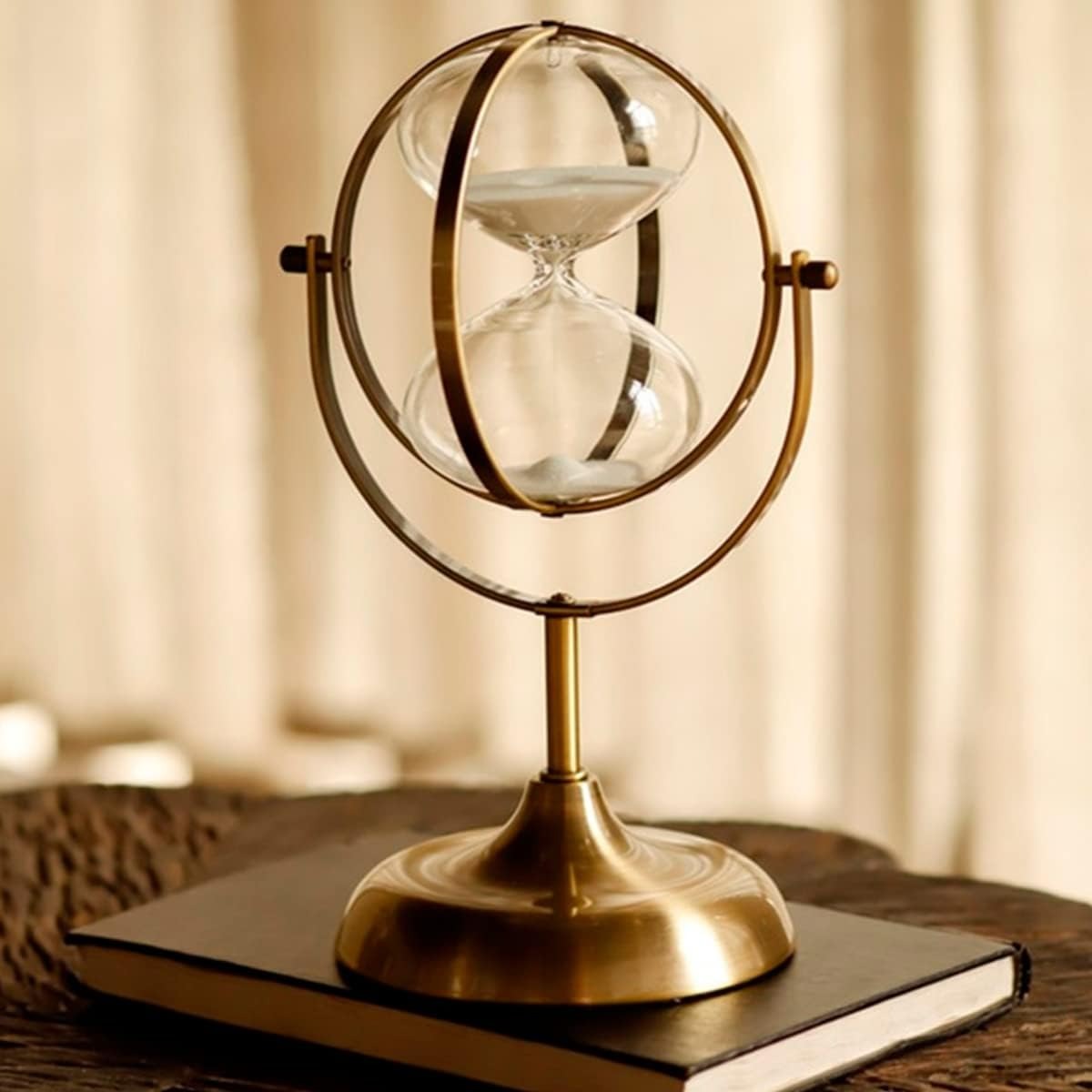 Brass vintage Hourglass sandtimer Sandglass, Rotating White Sand Clock Suitable for Gift Giving, Home, Desk, Office Decoration