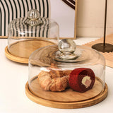 Wooden Cake Stand with Dome Lid Glass Dome with Wooden Base Wooden Dessert Tray Cake Plate Square Round Cupcake Plate with Lid Salad Bowl Snack Tray Serving Plate