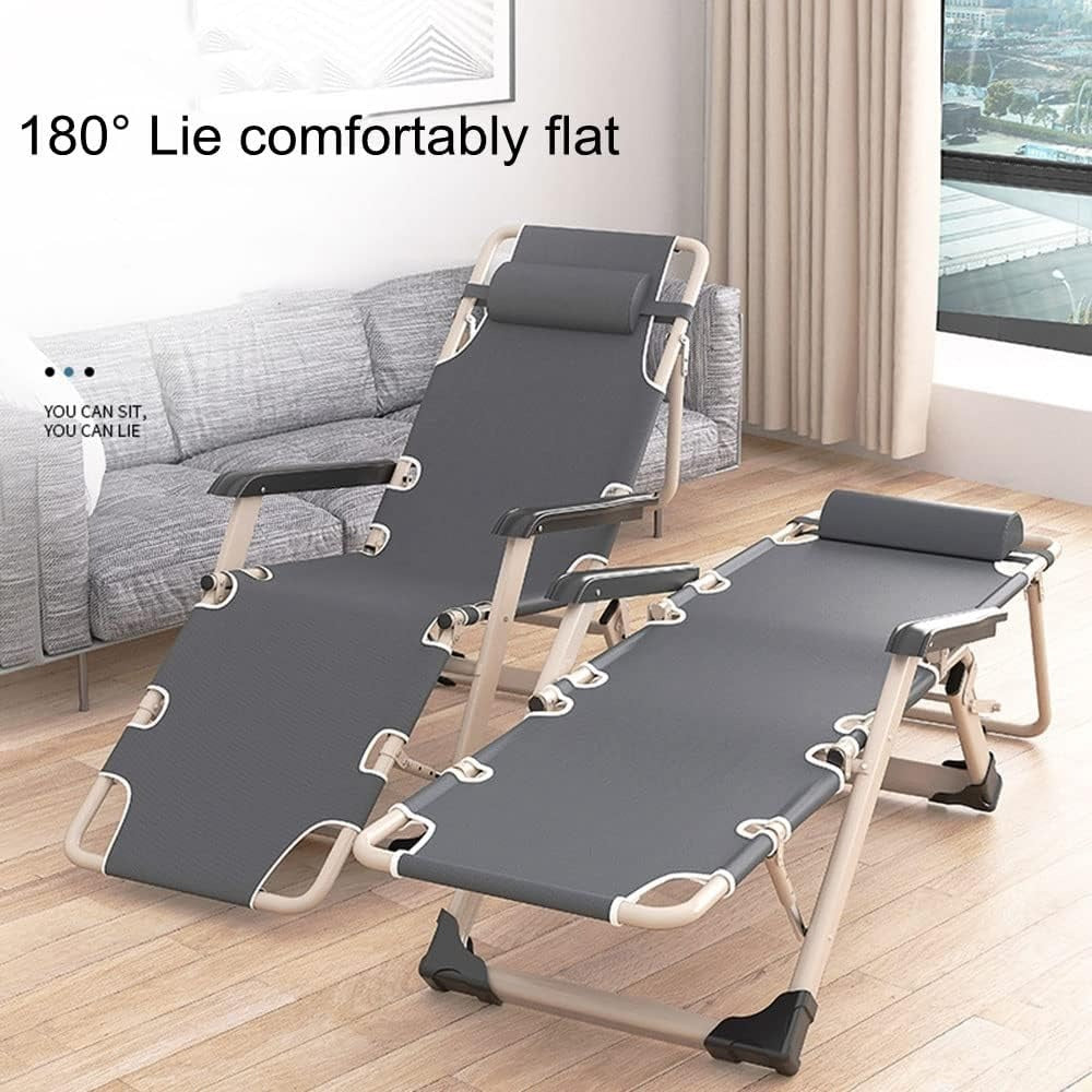 Portable Folding Recliner,Lounge Chair,Outdoor Camping Folding Deck Chair,Household Leisure Noon Break Chair,180 ° Adjustment