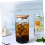 pcs Straw Glass Tumbler Straws Coffee Cup with Lid Glass Milk Cup Miss Bamboo Cover Household