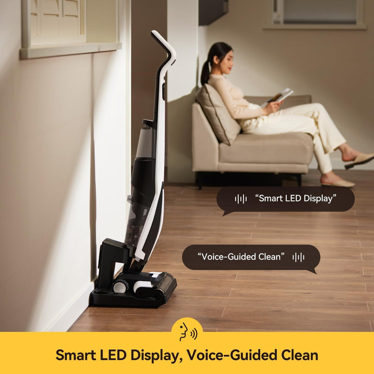 Deerma Wet Dry Vacuum Cleaners for Home, 180°Lie-Flat Cordless Vacuum Mop All in One with Voice Prompts Edge Cleaning Self-Cleaning Vac Mop for Hard Floors Sticky Messes and Pet Hair Quick Cleanups