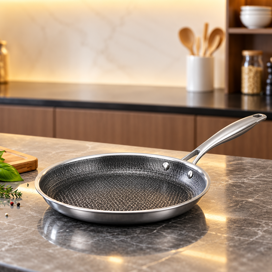 UccLife Triply Stainless Steel Pizza Pan 22cm or 24cm, Honeycomb Non Stick Crepe and Pancake Pan, Induction and Oven Safe