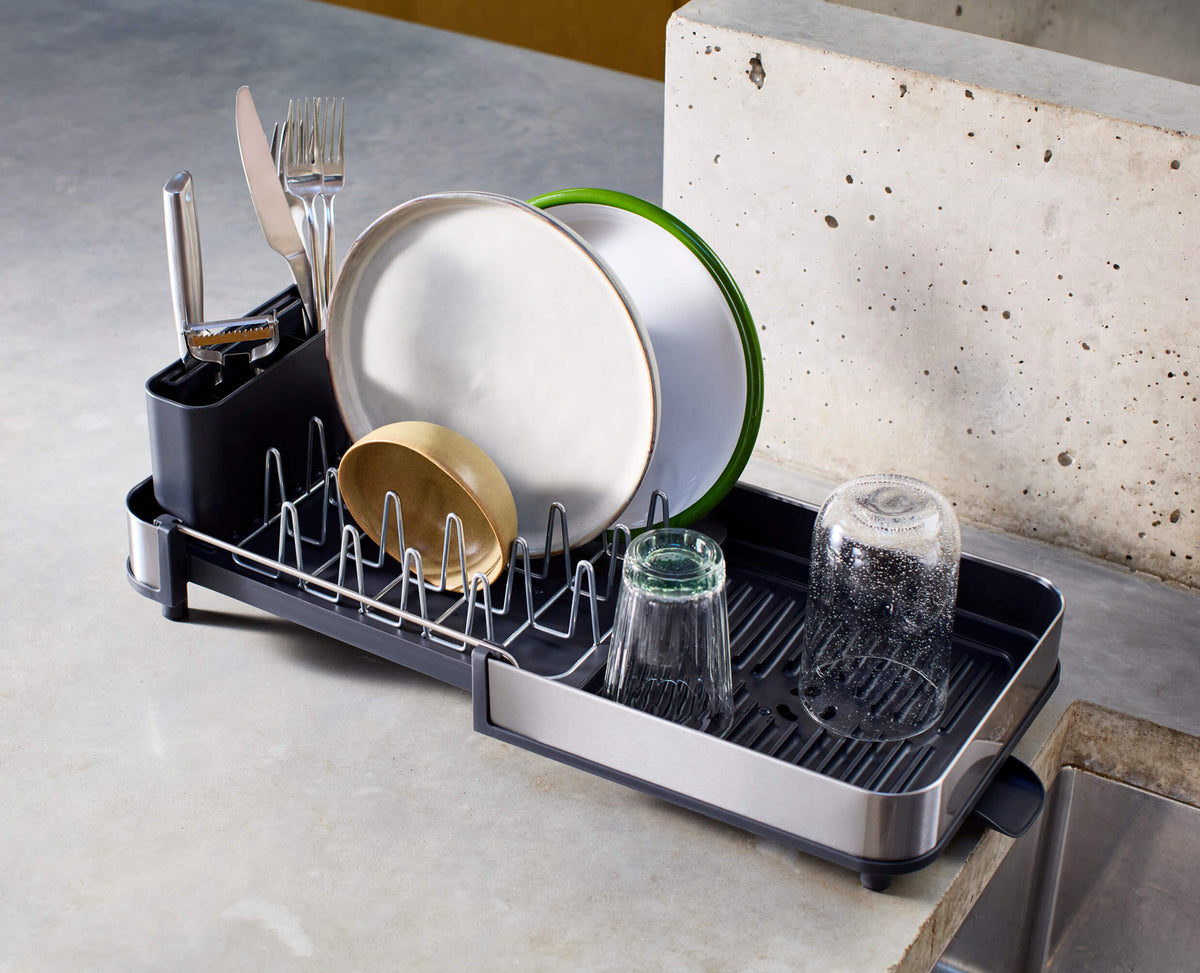 Joseph Joseph Extend Slim Steel dish rack adjustable draining spout close-up, Homelux Kenya