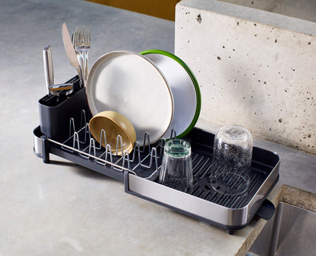 Joseph Joseph Extend Slim Steel dish rack adjustable draining spout close-up, Homelux Kenya