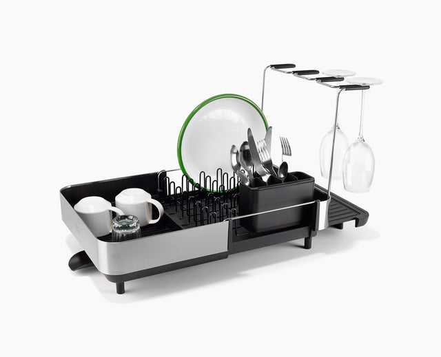 Joseph Joseph Extend Steel Plus expandable dish rack in black, sold in Kenya by Homelux Kenya