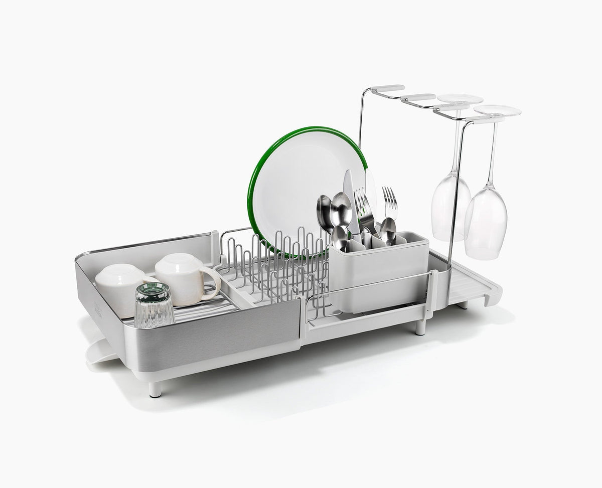 Joseph Joseph Extend Steel Plus expandable dish rack in stone, sold in Kenya by Homelux Kenya