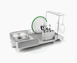 Joseph Joseph Extend Steel Plus expandable dish rack in stone, sold in Kenya by Homelux Kenya