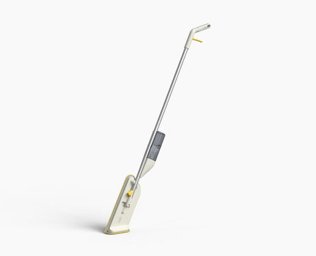 Joseph Joseph CleanTech 2-in-1 spray mop in stone, standing upright.