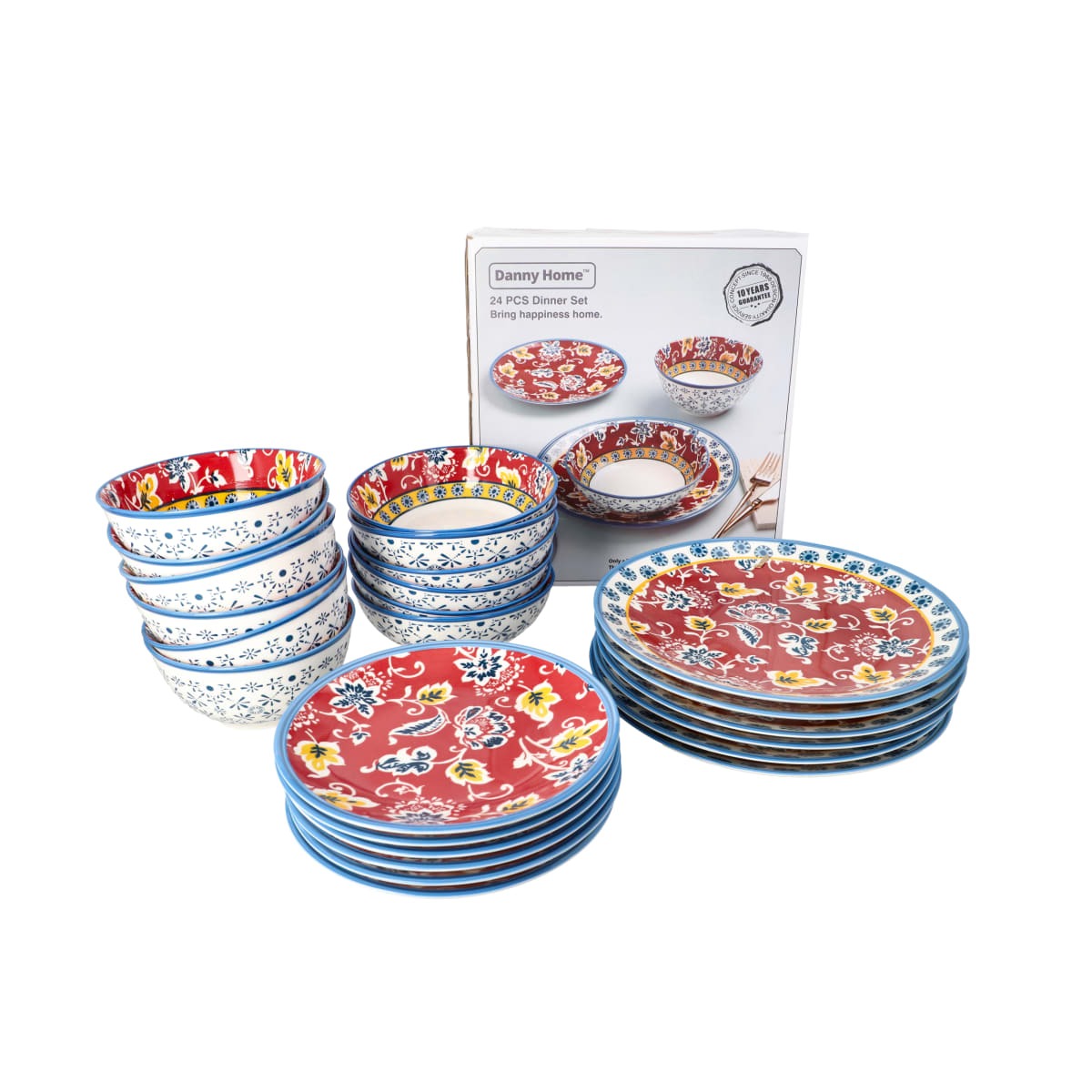 Danny Home 24-Piece Bohemian Floral Ceramic Dinner Set