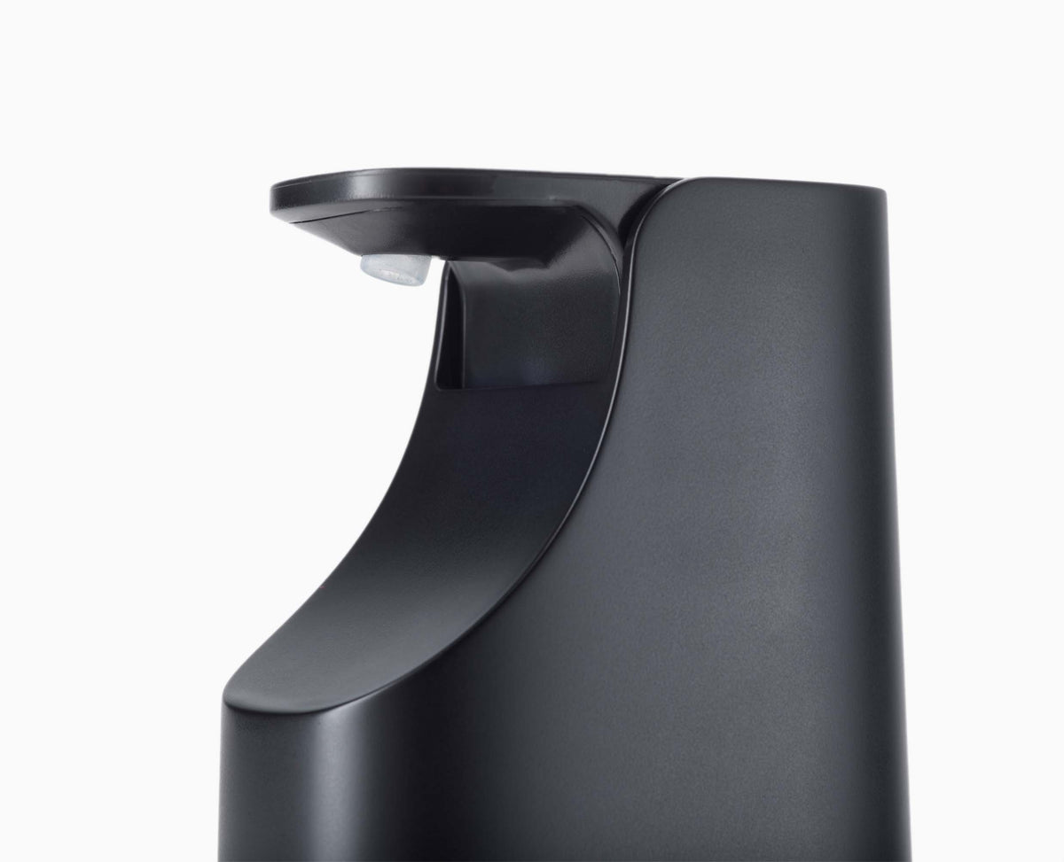 Joseph Joseph Slim Compact soap pump in matt black on a kitchen sink ledge, Homelux Kenya