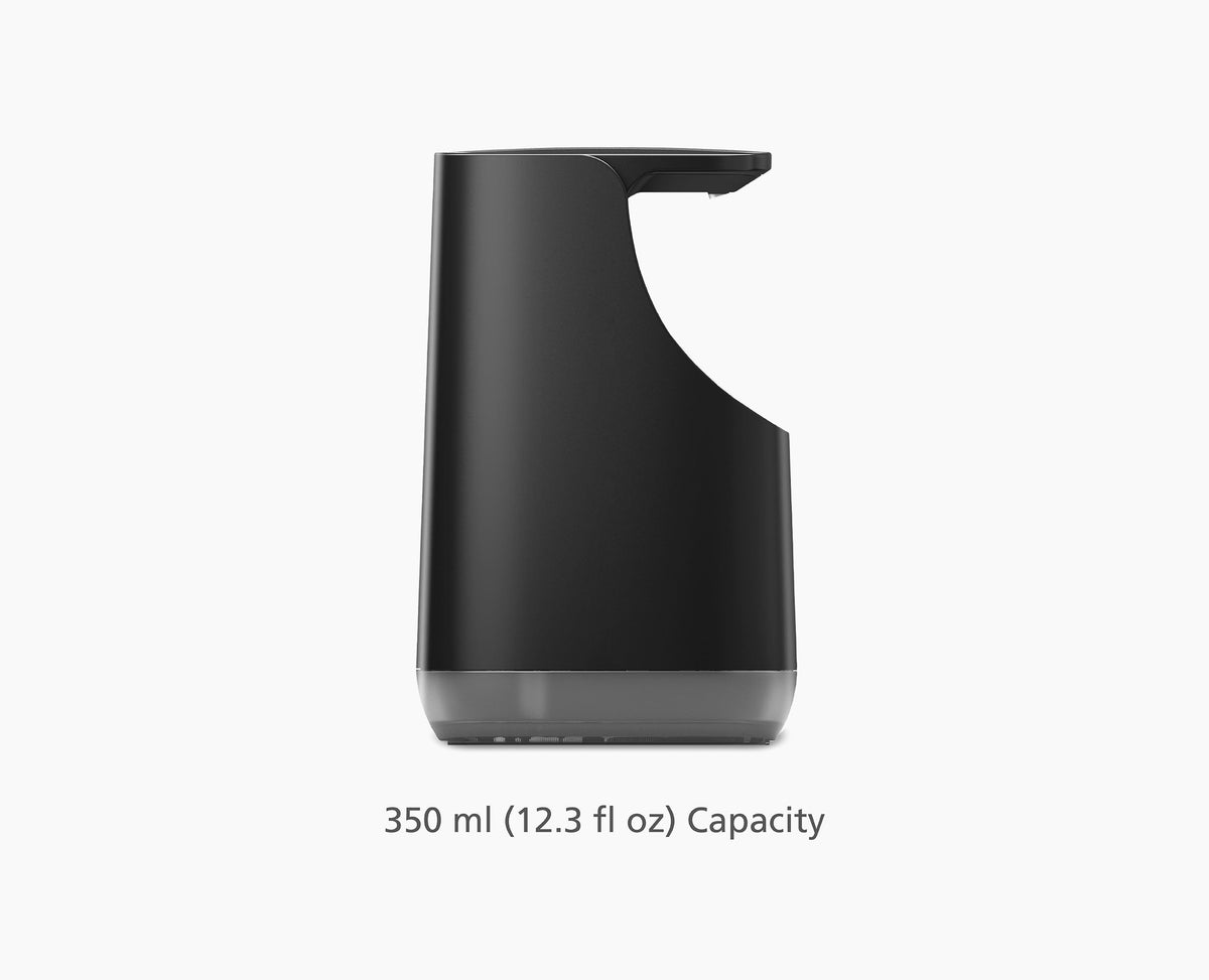 Joseph Joseph Slim Compact soap pump in matt black product information graphic, Homelux Kenya