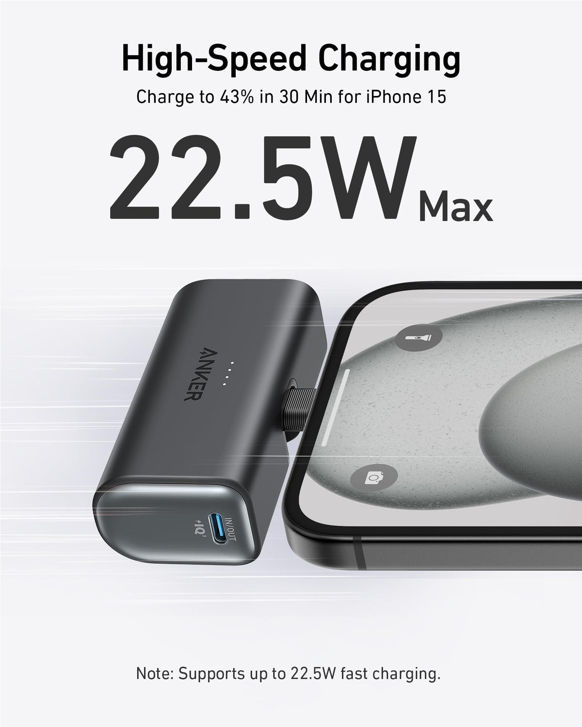 Anker Nano 5000mAh plugged into phone