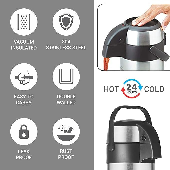 Milton Stainless Steel Beverage Dispenser Vacuum Insulated Tea & Coffee Server Vacuum Flask