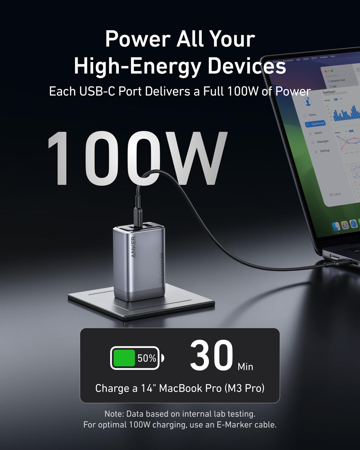 Anker Prime Charger 100W GaN 3 Port Silver