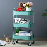 3 Tier Fully Metallic Movable Trolley Storage Rack with Wheels for Kitchen Bathroom Office