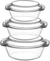 Signature 3-Piece Borosilicate Glass Casserole Set with Lids Oven & Microwave Safe