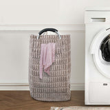 Velvet Coudry Laundry Basket –White & Grey Stylish Knee-Height Storage Hamper