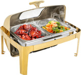 Signature 6L Gold Rolltop Chafing Dish with Glass Window – Elegant Buffet Food Warmer