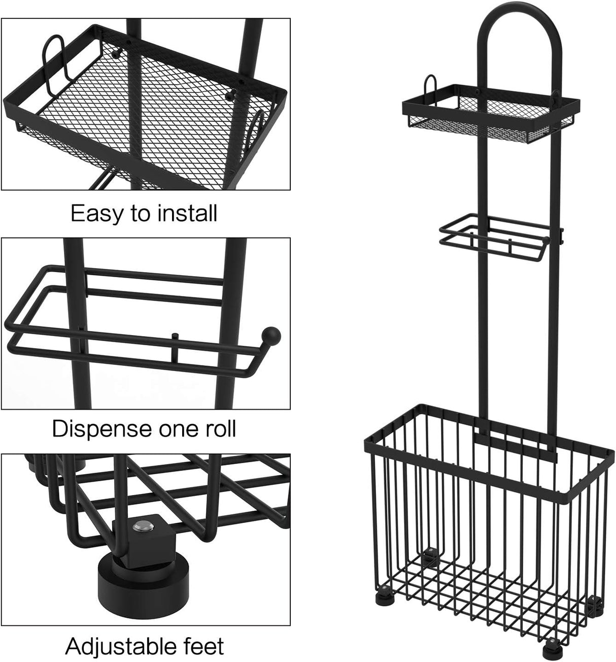 Freestanding Toilet Paper Holder Toilet Tissue Rack Scroll Stand Roll Dispenser with Storage Shelf Reserve for Phone Tablet Magazine Bathroom Organizer Bath Tissue Organizer