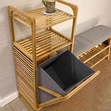 Tilt Out Laundry Hamper, Bamboo Laundry Hamper with Storage Shelves, Laundry Hamper Cabinet Tilt Out Basket with Removable Liner Bag