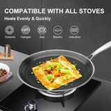 Uakeen 28cm Non-Stick Frying Pan Stainless Steel Flat Skillet with Honeycomb Coating Induction Compatible Chapati, Pizza & Omelette Pan