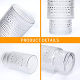 Vintage Tall Drinking Glasses Set of 6,Hobnail Highball Glasses,Romantic Embossed Cocktail Glasses Glass Coffee Glassware Set for Water,Juice,Soda