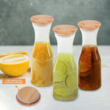Glass Carafe Pitchers, Beverage Dispensers with Bamboo Lids and Tags, Clear Jugs For Mimosa Bar, Wine, Iced Tea, Lemonade, Milk and Juice, 1000ml, Set of 4