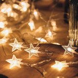 Christmas Decor Star String Lights Twinkle Lights Warm White Cute Hanging Star Fairy Light for Bedroom Room Office Home Camper Indoor Outdoor Xmas Tree Decorations