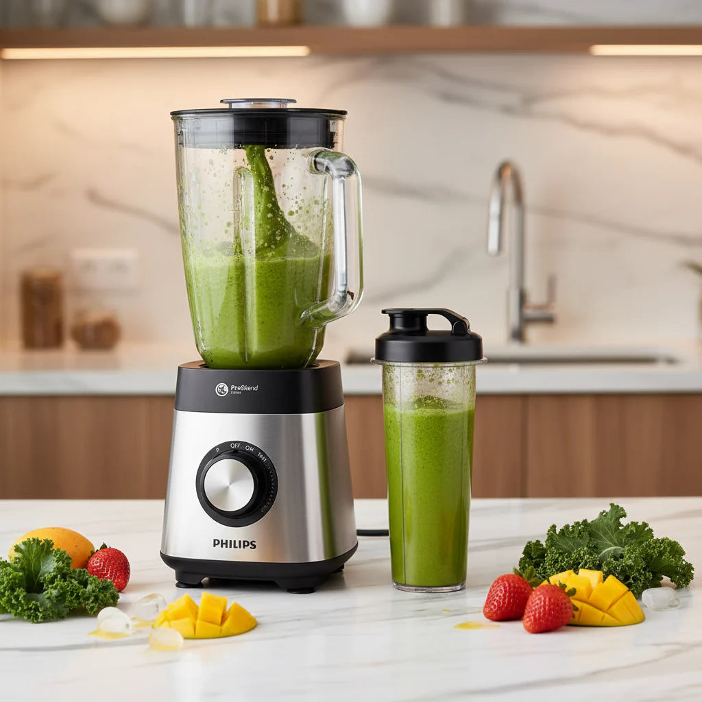 Philips 5000 Series Metal Blender 1000W - 2L Ribbed Glass Jar, ProBlend Crush 6-Blade Technology, Easy-Grip Multi-Speed Dial