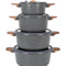 MGC Crocodile 8 piece ceramic casserole set in grey, stacked