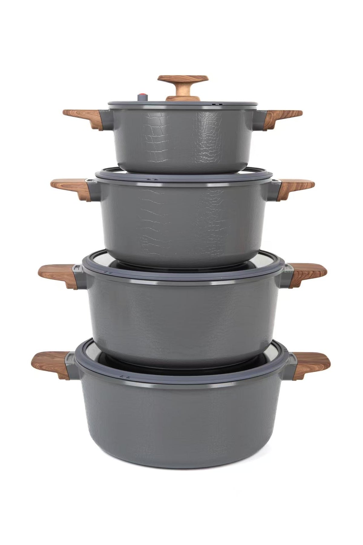 MGC Crocodile 8 piece ceramic casserole set in grey, stacked