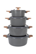 MGC Crocodile 8 piece ceramic casserole set in grey, stacked