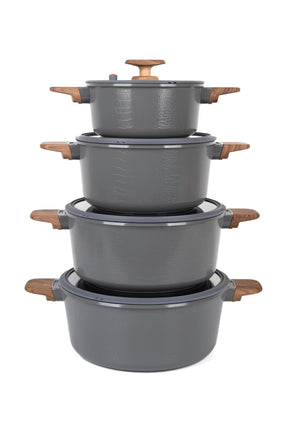 MGC Crocodile 8 piece ceramic casserole set in grey, stacked