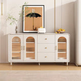 Modern Wood & Stone Buffet Console Table with Glass Doors – Luxury Entryway Cabinet | Kenya