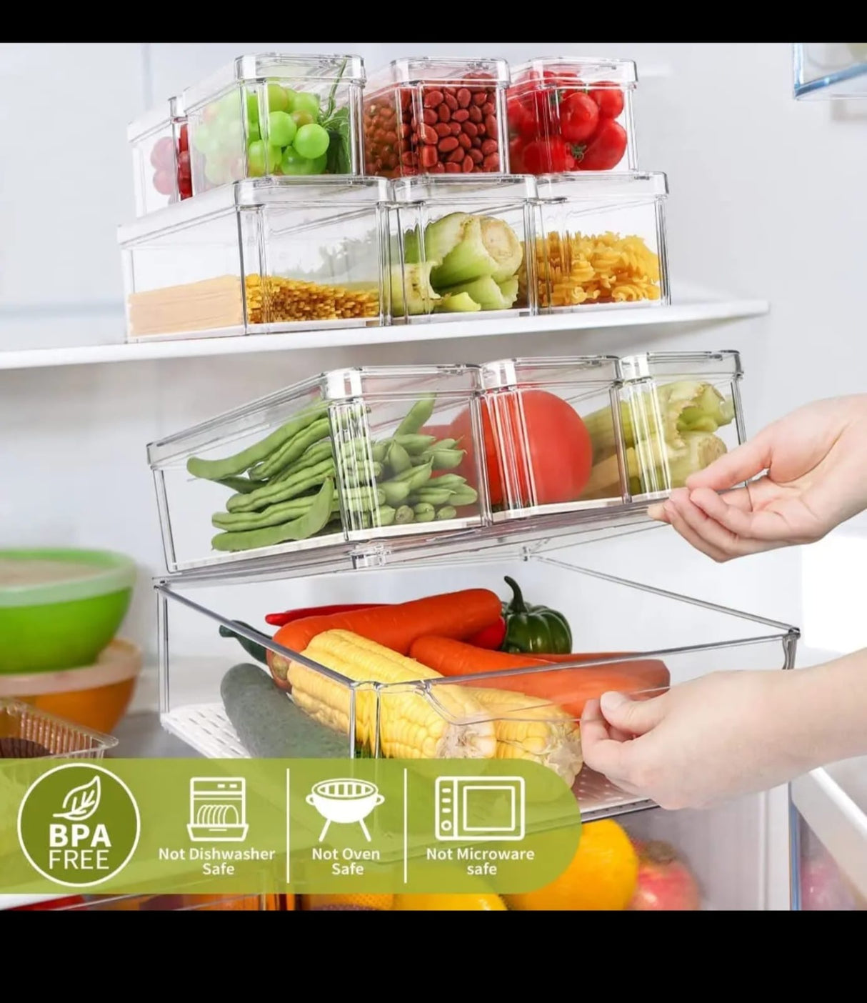 10pc Stackable Fridge Organizer Set – Pull-Out Drawers & Vented Produce Storage Boxes Kenya