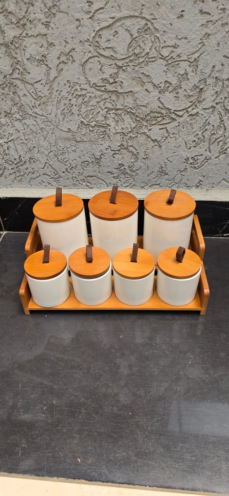 7pcs Ceramic Canisters Set  with Bamboo Stand
