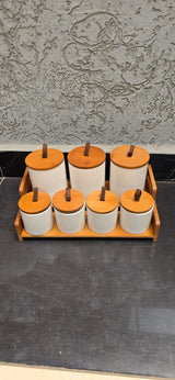 7pcs Ceramic Canisters Set  with Bamboo Stand